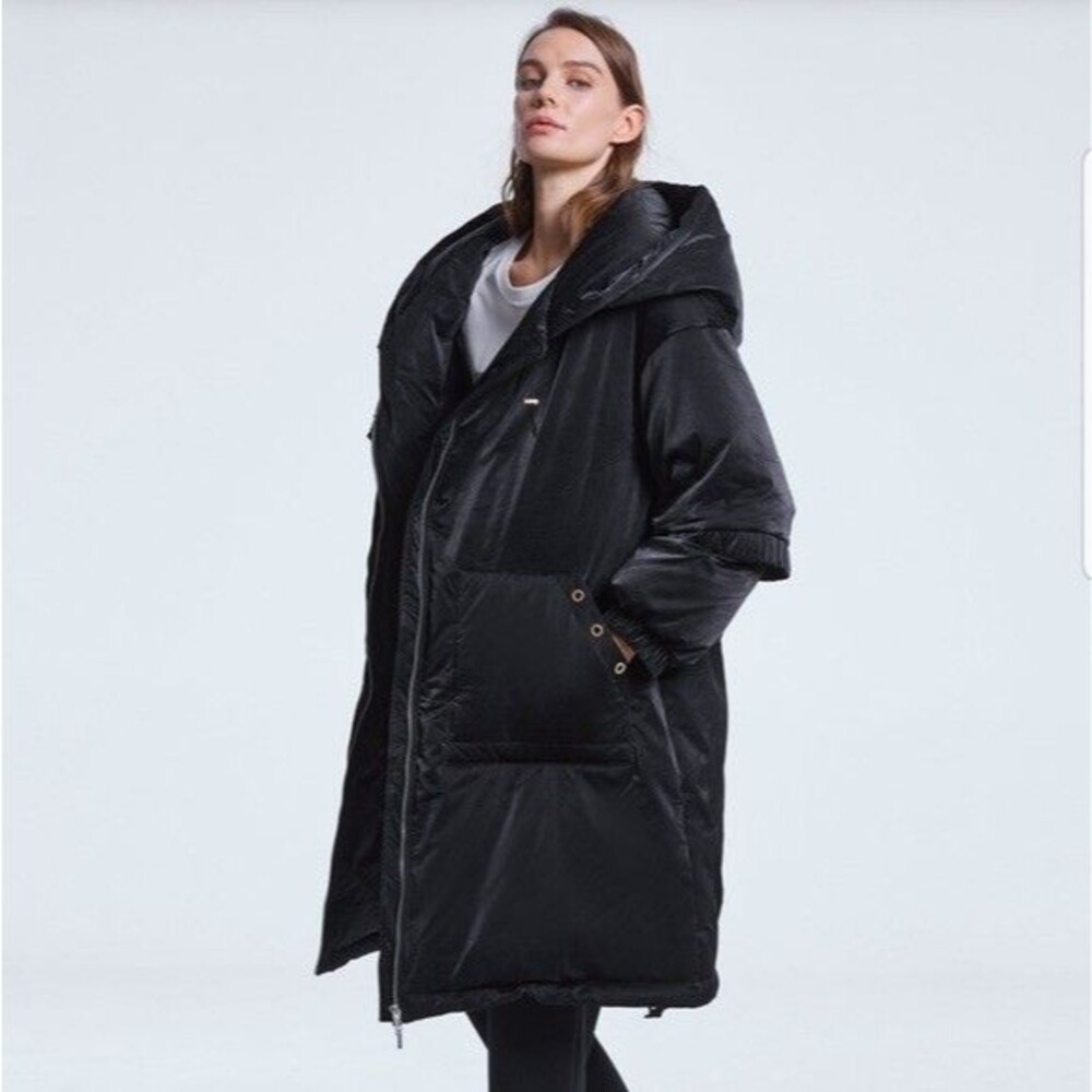 NWT Lattelier Black Oversized Quilted Down Puffer Coat Jacket Womens XL Hooded